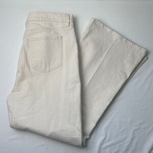LOFT High Waist Sandal Flare Jeans Cream Size 14/32 Classic Stretch Boho Cottage